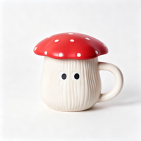 Mug en céramique 3D mignon en forme de champignon avec couvercle, yeux de dessin animé, pour café, thé, lait, eau, vaisselle créative pour la maison