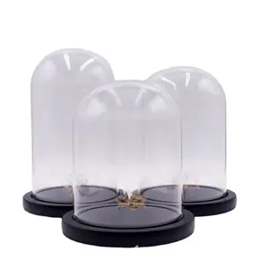 Glass cover garden flower simple clear cloche glass dome extra large glass dome with wood base and gold metal base