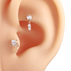 Gaby Fine Jewelry Orecchino in <span class=keywords><strong>Oro</strong></span> Massiccio 14k con Zircone, per <span class=keywords><strong>Helix</strong></span>, Lobo dell'Orecchio, Labret con Base Piatta, Piercing Fai da Te - Product Image 5
