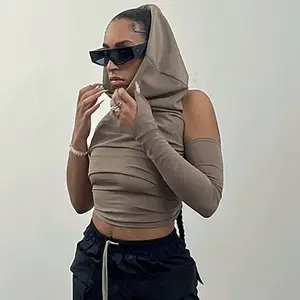 2022 spring hot sale women crop tops sexy hoodie one shoulder ladies' blouses & tops Solid Backless One Shoulder Crop Top