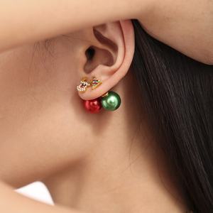 Boucles d'oreilles de Noël en acier inoxydable, motif sapin et renne, rouge et vert - Product Image 4