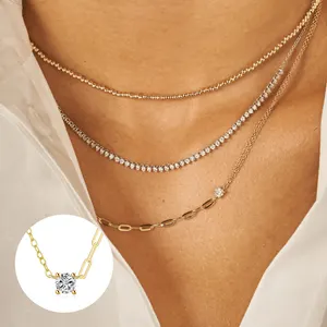 Mode Goud 925 Sterling Zilveren Sprankelende Sleutelbeen Ketting 40 5Mm Zirkoon Diamant Hanger Initiële Sleutelbeen Ketting