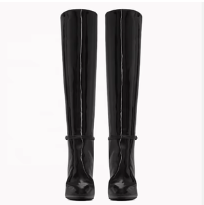 Stivali Alti da Donna con Tacco Grosso, Stivali Sopra il Ginocchio <span class=keywords><strong>Neri</strong></span> <span class=keywords><strong>Lucidi</strong></span> - Product Image 2