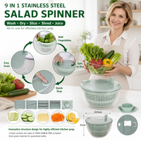 9-in-1 Salade Dehydrator met Groentehakker Efficiënt Keukenhulpmiddel voor Snel Wassen en Snijden van Fruit en Groenten
