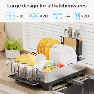WIREKING Égouttoir à vaisselle 5 en 1 durable à poser sur l'évier, étagère de rangement de cuisine, égouttoir à vaisselle en acier inoxydable - Product Image 2