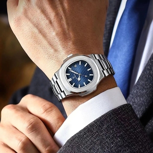 Montre à quartz pour homme Poedagar 613 en acier inoxydable argenté et bracelet argenté et coffret cadeau exquis, montre classique de luxe étanche - Product Image 5