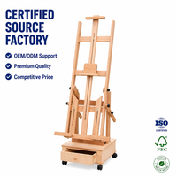 Chevalet de studio professionnel en H pliable à 90 degrés avec porte-pinceaux en bois de hêtre allemand, vente en gros, OEM, ODM, usine certifiée FSC ISO