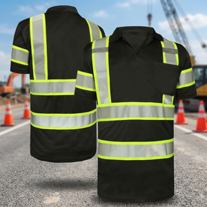 Camiseta Polo de Seguridad Reflectante de Alta Visibilidad para Hombre, Negra con Rayas Plateadas, Uniforme de Trabajo - Product Image 4