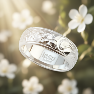 Anello Classico in Oro Bianco con Motivo Floreale, Gioiello Unisex di Alta Qualità, Modello Q559, Base in Rame, Design Elegante per Matrimoni - Product Image 2