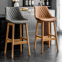 Tabouret de Bar créatif Simple nordique chaise haute en bois massif en cuir moderne avec dossier de luxe pour la maison café balcon salon