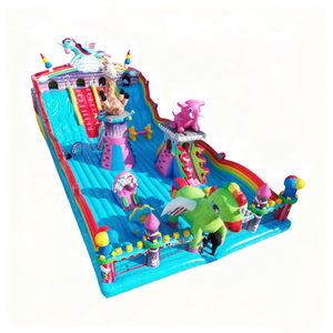 Château gonflable Douerfei <span class=keywords><strong>Dreamland</strong></span> Unicorn, prix de gros, écologique, avec plusieurs toboggans, combo pour aire de jeux extérieure pour enfants - Product Image 3