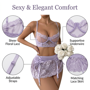 Elegante Reggiseno Sexy in Pizzo Trasparente con Spalline e Ricami Floreali, Senza Ferretto, per Occasioni Speciali - Product Image 3