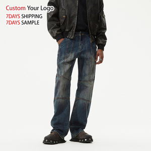 High Quality Streetwear Denim <b>Jeans</b> Custom Blue Light Wash Mid Waist Casual Baggy Straight-leg Fit Men's <b>Jeans</b> - Product Image 2