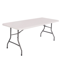 Table de mariage de camping longue en plastique pliable rectangulaire blanche portable à centre étanche à l'humidité pour extérieur de 6 pieds