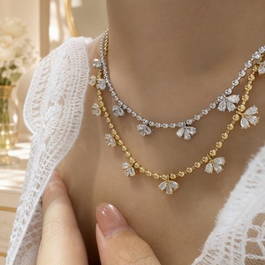 Xinfly Solid 18K Gold Diamond Bead <b>Necklace</b> 3.00ctw 24 Stones Tri-Petal Cluster AU750 <b>Statement</b> Gift Heirloom Quality - Product Image 1