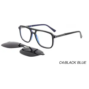 Hot Sale Classic Square Acetate Magnetic Polarized Sunglasses Eyeglasses Frames Clip On Glasses