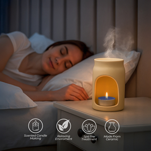 Lavender Premium Ceramic Oil Burner <b>Gift</b> <b>Set</b> with 10ml Fragrance Oil and Tealight <b>Candles</b> Aromatherapy Home Decor - Product Image 4