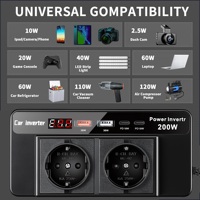 Inverter Mobil 24V ke 110V/220V 200W Port USB-C Adaptor Pemantik Rokok dengan Layar Tampilan dan Garansi 2 Tahun