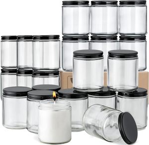Factory Direct Stock Wholesale Empty Glass 250ml 8oz Clear Cylinder Candle Jars Black Metal <b>Lid</b> Christmas Home <b>Decor</b> - Product Image 2