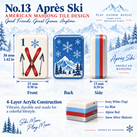 Ensemble de tuiles de mahjong en acrylique de luxe américain avec motifs de ski alpin pour les soirées de jeux d'hiver, idéal pour les cadeaux, la vente au détail et la personnalisation de marque