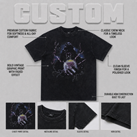 Camiseta de manga corta para hombre, personalizada, de 260 g, lavada y teñida, con estampado de retrato, cuello redondo, holgada, para verano.