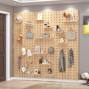 Yifeier Solid Wood Pegboard <b>Wall</b> <b>Shelf</b> Rectangle <b>Wall</b> <b>Mounted</b> Storage Rack For Living Room Simple Wooden Bookshelf Display - Product Image 1