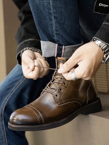 Botas <span class=keywords><strong>Chelsea</strong></span> de Tobillo para Hombre, con Cordones, de Cuero Genuino, Planas, Suaves, Diseño Moderno - Product Image 2