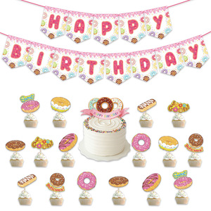 Pancarta de Cumpleaños para Niña, Guirnalda Colgante, Globos, Adornos para Cupcakes, Decoración de Fiesta con Temática de Donuts, Pancarta para Baby Shower - Product Image 5