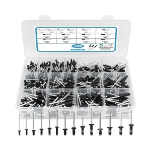 500pcs Black Aluminum Rivet Assortment Kit 14 Sizes Standard 5/32" 3/16" Pop Rivets Open End Blind Rivets Sets