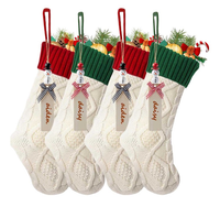 Chaussettes de Noël 46 cm Rouge Vert Blanc Tricotées Décoration Suspendue Sac Cadeau Vente en Gros