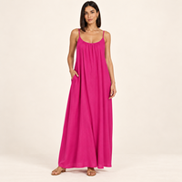Robe longue bohème décontractée pour femme, style kaftan, à fines bretelles, dos nu, taille empire ample, avec lien à nouer au dos, idéale pour la plage, les vacances ou le quotidien