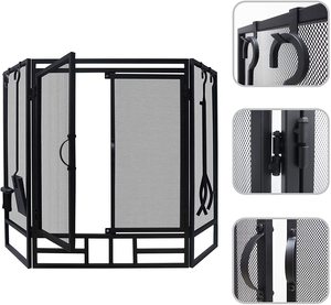 Oniya 3 Panels Black <strong>Fire</strong> Spark <strong>Guard</strong> Grate Large Steel Mesh Fireplace <strong>Screen</strong> with Tool Sets for Living Room, Bedroom Decor - Product Image 2