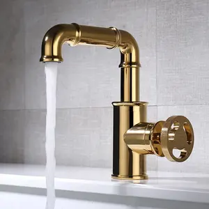 FLG Single Hole One Handle Bathroom Deck Mounted Basin Faucets Kitchen Tap Faucet Water Mixer Industrial Style AC Brass Ceramic