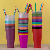 Sans BPA Réutilisable 24oz 16oz En Plastique Froid PP Tasses Magiques À Couleur Changeante Gobelets En Plastique Givré Avec Paille Et Couvercle