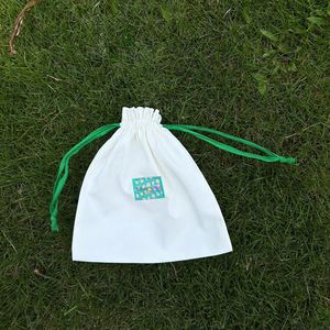 Hot Sale Recyclable Small Cotton <b>Drawstring</b> Gift Bag Double Ribbons Cotton Fabric Jewellery <b>Pouch</b> With Logo Print - Product Image 1