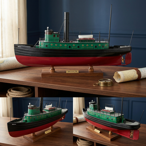 Modèle de bateau-tug de Brooklyn en bois artisanal, accessoire de jouet gonflable 60x13x37cm - Product Image 3