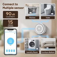 Kit d'alarme intelligent anti-fuite d'eau en stock, une sirène, trois capteurs, sans fil 300M, alarme sonore et lumineuse 90dB, notification push via l'application
