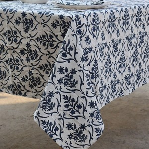 Hermosa Manteles de Lujo Ecológicos con Estampado Floral, Diseño Tradicional Impreso a Mano, Rectangular, para Comedor - Product Image 4