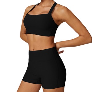 Conjuntos de gimnasio de talla grande para mujer, ropa deportiva blanca para gimnasio, Sujetador deportivo acanalado de alta calidad, pantalones cortos de cintura alta - Product Image 3