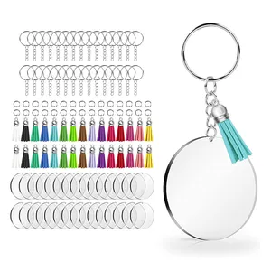 Bán Buôn Tùy Chỉnh In Ấn Logo Tua Quyến Rũ Trang Trí Vòng Tròn Rõ Ràng Nhựa Acrylic Đĩa Trống Keychain Cho DIY Craft