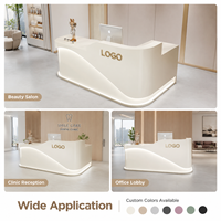 Comptoir de réception en forme de L incurvé sur mesure avec éclairage LED, comptoir de réception en MDF blanc, moderne, pour salon de beauté, spa, boutique de croisière