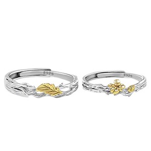 แหวนคู่เงินแท้ S925 ลายดอกไม้และต้นไม้โอ๊คและปอ สำหรับผู้ชายและผู้หญิง ดีไซน์เฉพาะตัว - Product Image 5