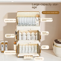 YBJA2501 Armoire de rangement pliable multi-niveaux anti-poussière grande capacité pour vaisselle, sans installation, étagère de cuisine