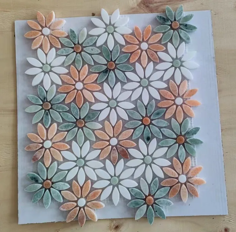 Grün-Rosa-Weiß Mosaik Blume Wasserstrahl Muster Marmor Mosaik für Backs plash Küchen fliesen