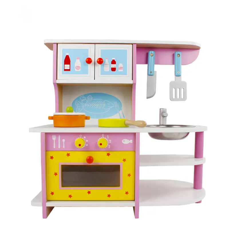 Montessori prescolare rosa piano cottura a gas casa stufa cucina giocattolo da cucina set da gioco educativo grande legno bambini giocattoli per l'apprendimento