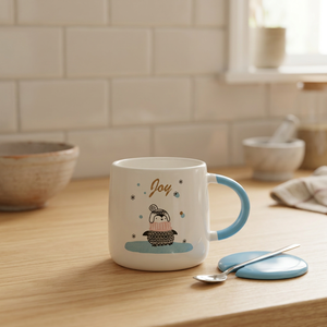 แก้วกาแฟลายเพนกวินน่ารัก ชุดแก้วน้ำชาพร้อมฝาและช้อน แก้วน้ำลายเพนกวินแปลกใหม่ - Product Image 2