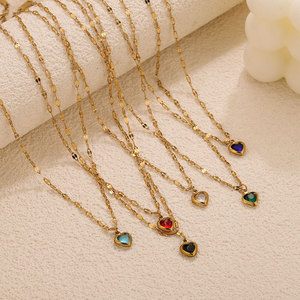 Collar con Colgante de Corazón de Melocotón Pequeño de Cristal y Acero Inoxidable, Cadena de Bambú Deportiva, Estilo Festivo para Mujer, Gran Venta de Haomi - Product Image 1