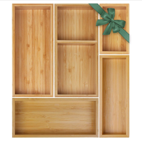 Kotak Penyimpanan Serbaguna dari Bambu Vintage Rustic untuk Kantor/Dapur, dengan Baki Organizer, Kemasan Kardus Persegi Panjang, Pembagi Multi-Ukuran, untuk Peralatan