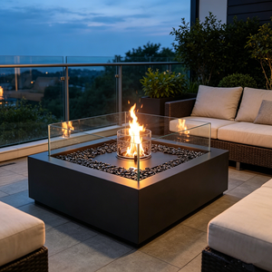 Cheminée à alcool carrée de luxe, foyer bioéthanol autoportant, mobilier moderne pour intérieur et extérieur, pour patio, jardin, villa - Product Image 5