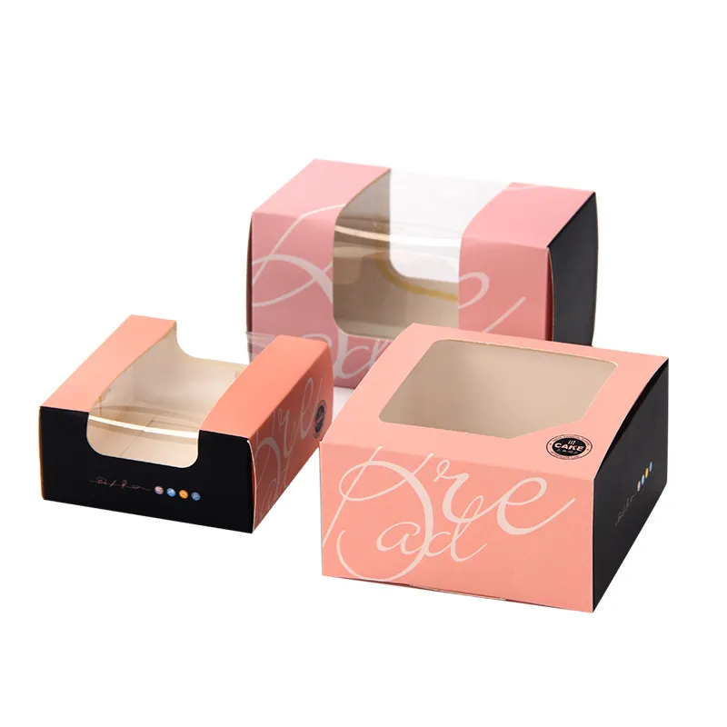 Chinese Factory Cardboard Small Donut Packaging Cake Paper Boxes In Bulk Clear Pvc Cake Roll Box Clear